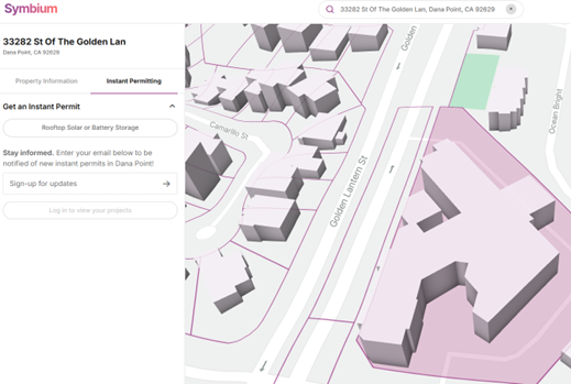 Map interface showing information for Symbium.