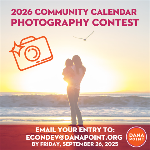 Promotional image for the 2026 Community Calendar Photography Contest featuring a beach sunset scene.