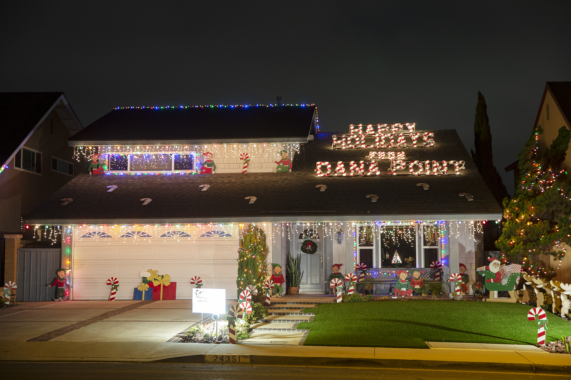 A home decorated for the Candy Cane Lanes contest.