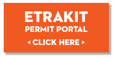 Orange banner with white text that reads 'eTRAKIT PERMIT PORTAL CLICK HERE >>'